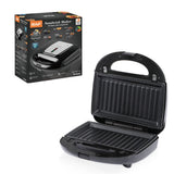 6-in-1 Electric Sandwich Maker with Interchangeable Non-Stick Plates for Waffles, Paninis, Donuts, Madeleines and Nut Snacks, Compact Countertop Press for Quick Family Meals and Breakfast (Black)