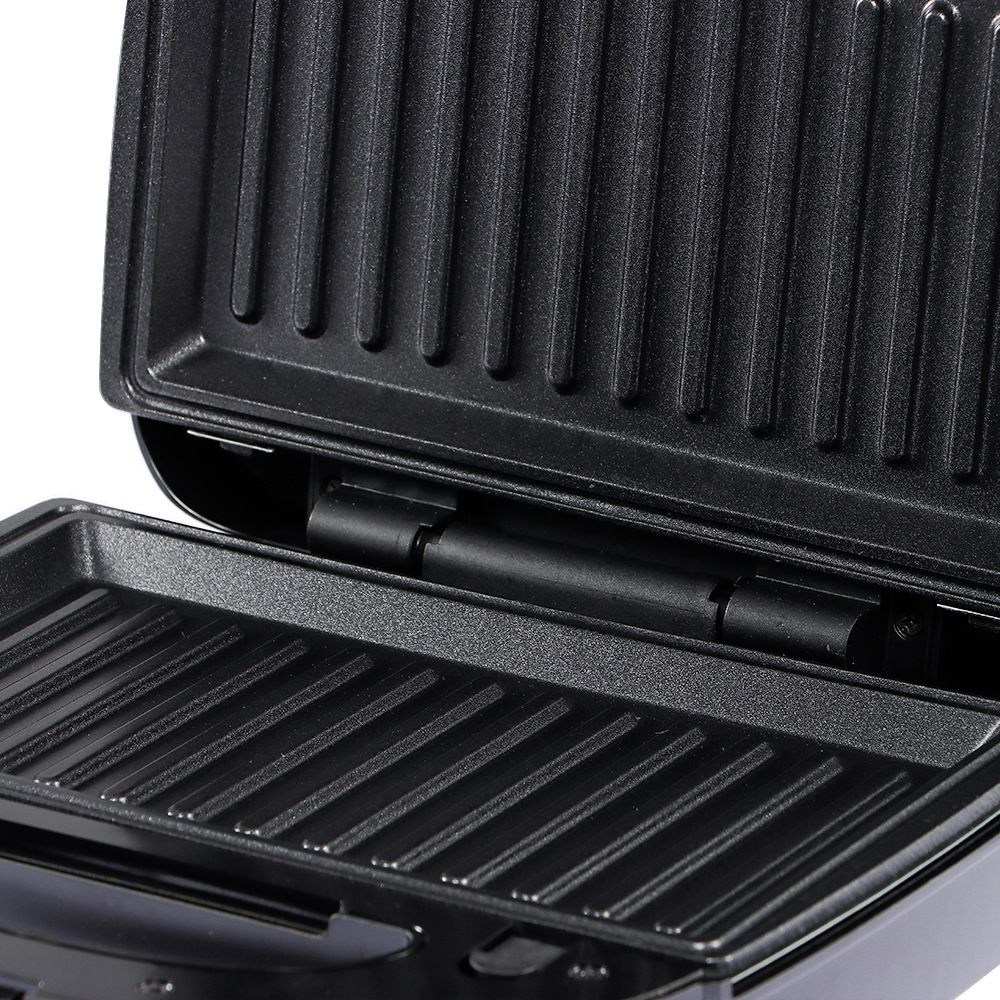 6-in-1 Electric Sandwich Maker with Interchangeable Non-Stick Plates for Waffles, Paninis, Donuts, Madeleines and Nut Snacks, Compact Countertop Press for Quick Family Meals and Breakfast (Black)