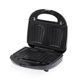 6-in-1 Electric Sandwich Maker with Interchangeable Non-Stick Plates for Waffles, Paninis, Donuts, Madeleines and Nut Snacks, Compact Countertop Press for Quick Family Meals and Breakfast (Black)