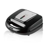6-in-1 Electric Sandwich Maker with Interchangeable Non-Stick Plates for Waffles, Paninis, Donuts, Madeleines and Nut Snacks, Compact Countertop Press for Quick Family Meals and Breakfast (Black)
