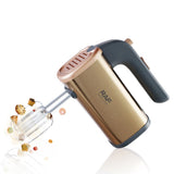 Handheld Electric Mixer with 5-Speed Control and Stainless Steel Attachments for Baking, Whipping Cream, Beating Eggs, and Kneading Dough in Home Kitchens (Champagne)