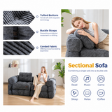 Foldable Corduroy Sofa Bed with Quilted Buttons and Pillow, Convertible Lounger for Reading, Gaming, Napping, and Relaxing at Home (Black)