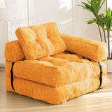 Foldable Corduroy Sofa Bed with Quilted Buttons and Pillow, Convertible Lounger for Reading, Gaming, Napping, and Relaxing at Home (Orange)