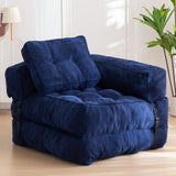 Foldable Corduroy Sofa Bed with Quilted Buttons and Pillow, Convertible Lounger for Reading, Gaming, Napping, and Relaxing at Home (Pink)