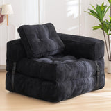 Foldable Corduroy Sofa Bed with Quilted Buttons and Pillow, Convertible Lounger for Reading, Gaming, Napping, and Relaxing at Home (Pink)