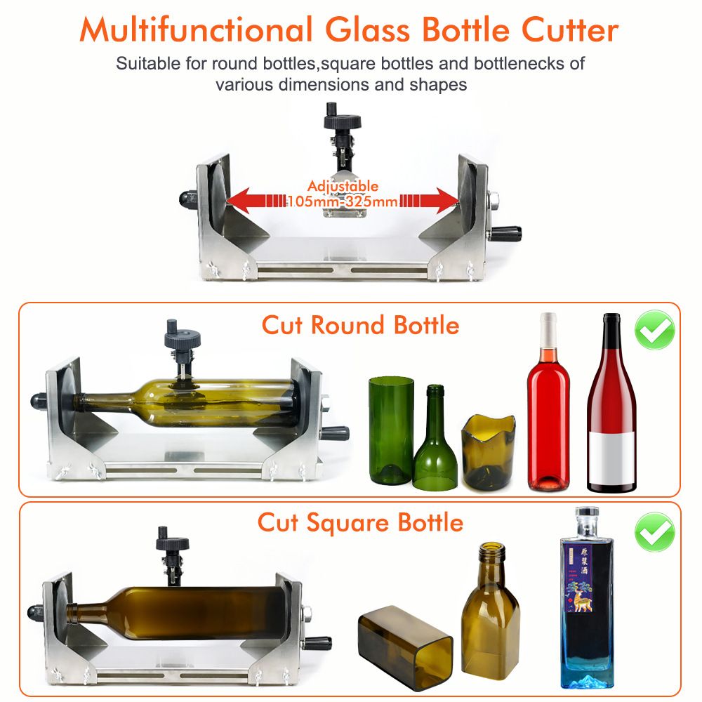 Multifunctional Glass Bottle Cutter with Hand Crank Wheel, Adjustable Stainless Steel Cutting Tool for DIY Crafting, Horizontal and Vertical Cutting of Round and Square Bottles up to 325mm, Ideal for Home Decor Projects (Silver)