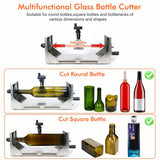 Multifunctional Glass Bottle Cutter with Hand Crank Wheel, Adjustable Stainless Steel Cutting Tool for DIY Crafting, Horizontal and Vertical Cutting of Round and Square Bottles up to 325mm, Ideal for Home Decor Projects (Silver)