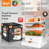 Three-Tier Electric Food Steamer with 12L Capacity, 1200W Fast Heating, Transparent Baskets for Simultaneous Cooking of Seafood, Meat, Vegetables, Dumplings and Desserts in Home Kitchens (White)