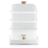 Three-Tier Electric Food Steamer with 12L Capacity, 1200W Fast Heating, Transparent Baskets for Simultaneous Cooking of Seafood, Meat, Vegetables, Dumplings and Desserts in Home Kitchens (White)