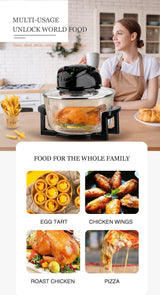 Three-in-One Visual Convection Air Fryer with 12L Large Capacity, 360° Circulating Heat, Low-Oil Cooking for Roast Chicken, Fries, Wings, Pizza and Daily Family Meals (Transparent)