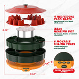360° Rotating Taco Party Serving Set with 33oz Chocolate Fondue Warmer, Multi-Compartment Condiment Tray and Taco Holder for Family Gatherings, Game Nights and Outdoor Picnics. (Orange base, Green tray, Red lid)