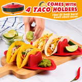 360° Rotating Taco Party Serving Set with 33oz Chocolate Fondue Warmer, Multi-Compartment Condiment Tray and Taco Holder for Family Gatherings, Game Nights and Outdoor Picnics. (Orange base, Green tray, Red lid)