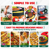 360° Rotating Taco Party Serving Set with 33oz Chocolate Fondue Warmer, Multi-Compartment Condiment Tray and Taco Holder for Family Gatherings, Game Nights and Outdoor Picnics. (Orange base, Green tray, Red lid)