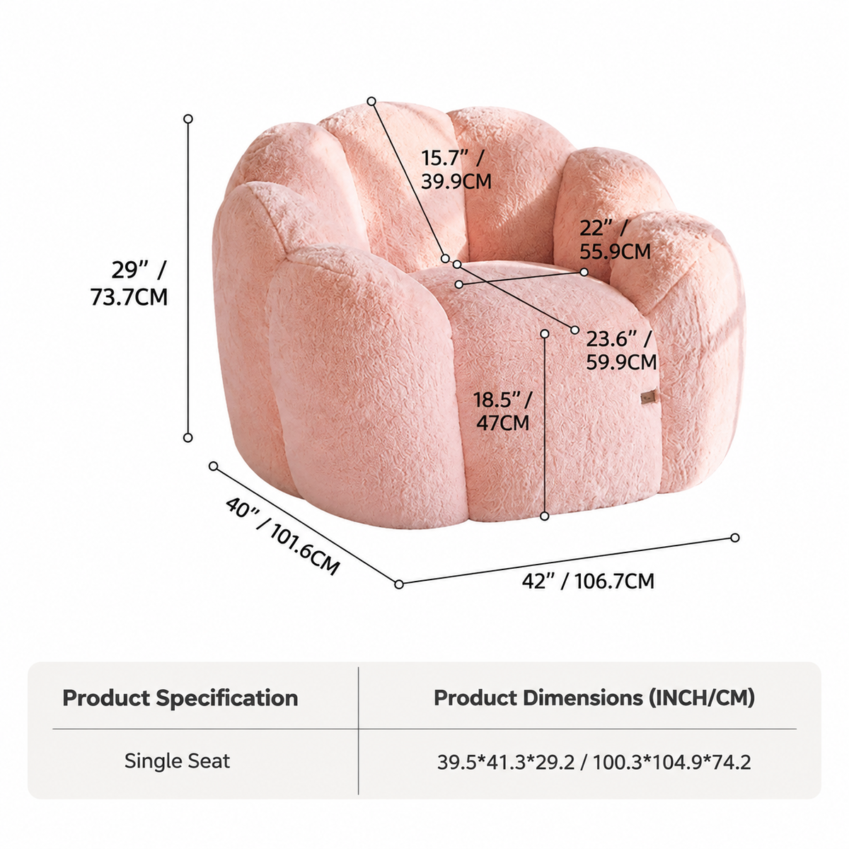Cozy Bean Bag Sofa with Soft Corduroy Cover and High-Density Foam Filling for Living Room Bedroom Balcony Relaxation (Blush)