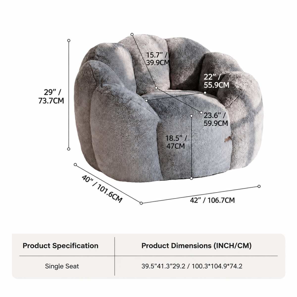 Cozy Bean Bag Sofa with Soft Corduroy Cover and High-Density Foam Filling for Living Room Bedroom Balcony Relaxation (Blush)