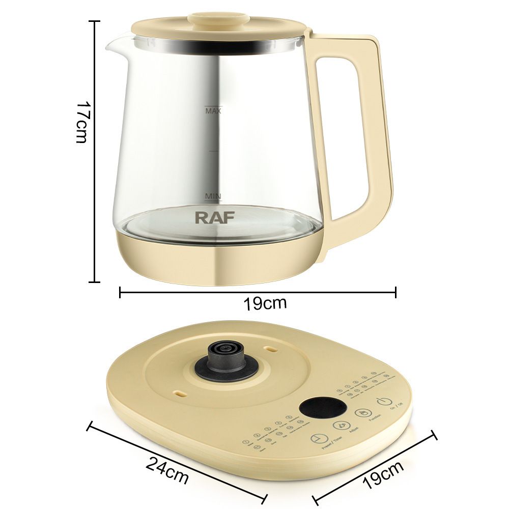 Multifunctional Electric Glass Kettle with Stainless Steel Base for Tea, Soup, Porridge, and Baby Food, 1.5L Capacity, 24-Hour Preset, Ideal for Home and Office Use (Beige)