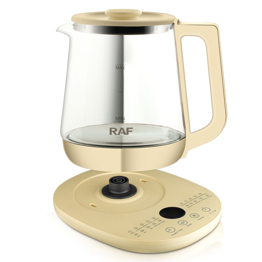 Multifunctional Electric Glass Kettle with Stainless Steel Base for Tea, Soup, Porridge, and Baby Food, 1.5L Capacity, 24-Hour Preset, Ideal for Home and Office Use (Beige)