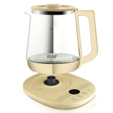 Multifunctional Electric Glass Kettle with Stainless Steel Base for Tea, Soup, Porridge, and Baby Food, 1.5L Capacity, 24-Hour Preset, Ideal for Home and Office Use (Beige)