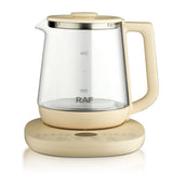 Multifunctional Electric Glass Kettle with Stainless Steel Base for Tea, Soup, Porridge, and Baby Food, 1.5L Capacity, 24-Hour Preset, Ideal for Home and Office Use (Beige)