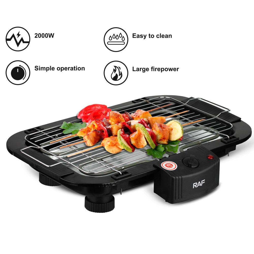2000W Electric Indoor Smoker Grill with Detachable Rack and Adjustable Heights for Home Kitchen Balcony and Small Outdoor Gatherings (Black)