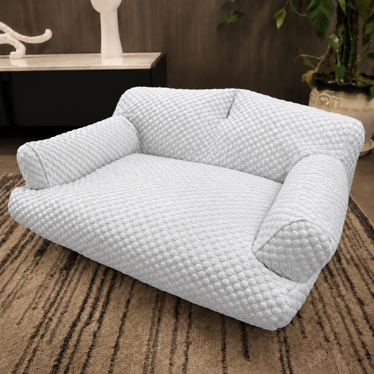 Cooling Pet Sofa Bed for Cats and Dogs, Breathable Ice Silk Bean Fabric with Supportive Edges, Removable Washable Cover, Non-Slip Bottom, Ideal for Summer Lounging in Living Rooms and Bedrooms (Light Green, L)