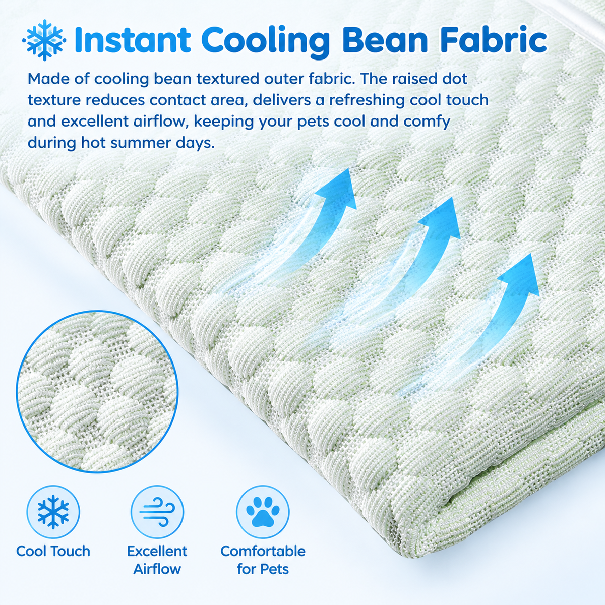 Cooling Pet Sofa Bed for Cats and Dogs, Breathable Ice Silk Bean Fabric with Supportive Edges, Removable Washable Cover, Non-Slip Bottom, Ideal for Summer Lounging in Living Rooms and Bedrooms (Light Green, M)