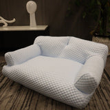 Cooling Pet Sofa Bed for Cats and Dogs, Breathable Ice Silk Bean Fabric with Supportive Edges, Removable Washable Cover, Non-Slip Bottom, Ideal for Summer Lounging in Living Rooms and Bedrooms (Light Grey, L)