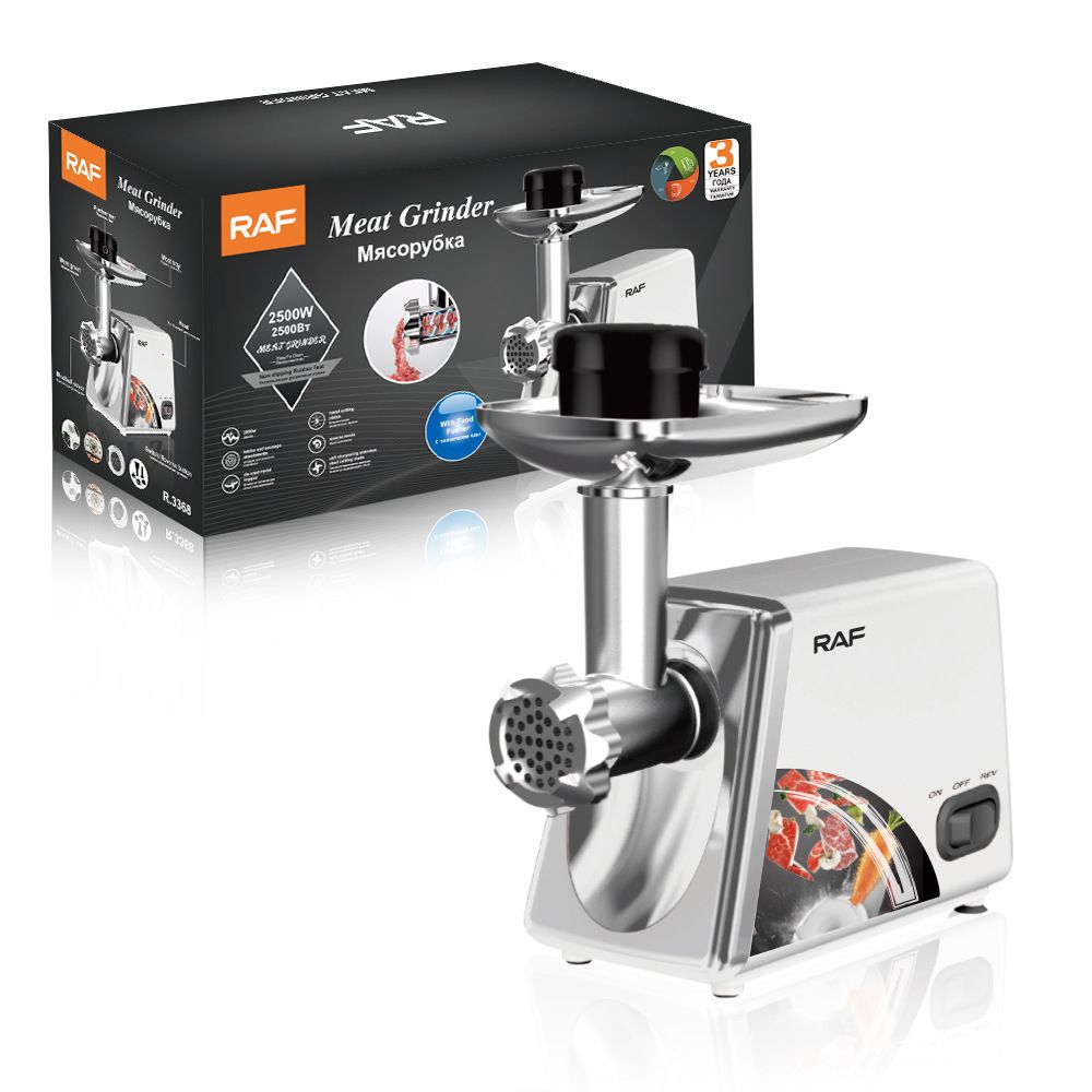 Electric Meat Grinder with Stainless Steel Blades and Metal Hopper for Home Kitchen Mincing, Sausage Stuffing and Kibbeh Making (White)