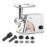 Electric Meat Grinder with Stainless Steel Blades and Metal Hopper for Home Kitchen Mincing, Sausage Stuffing and Kibbeh Making (White)