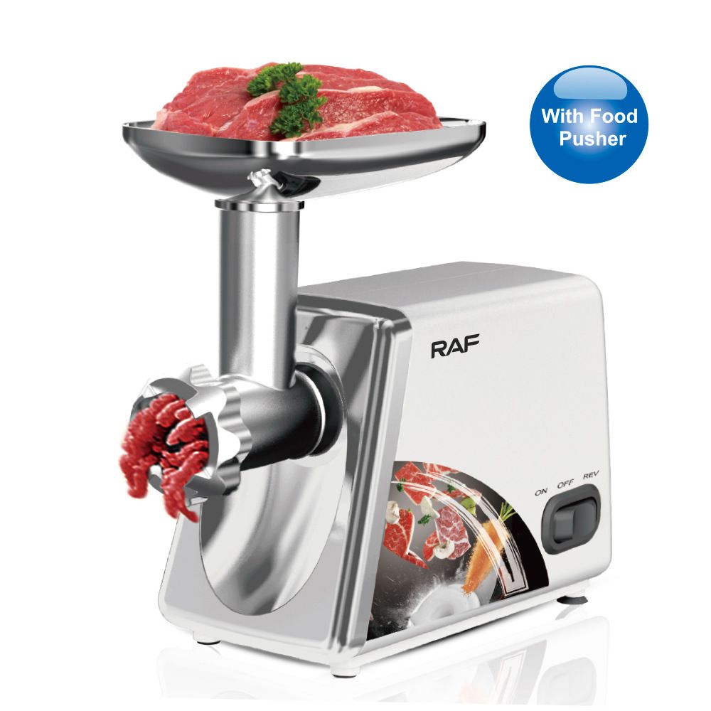Electric Meat Grinder with Stainless Steel Blades and Metal Hopper for Home Kitchen Mincing, Sausage Stuffing and Kibbeh Making (White)