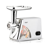 Electric Meat Grinder with Stainless Steel Blades and Metal Hopper for Home Kitchen Mincing, Sausage Stuffing and Kibbeh Making (White)