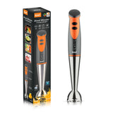Handheld Immersion Blender with Stainless Steel Shaft and Four-Blade System for Smoothies, Baby Food, Soups, and Crushed Ice in Everyday Home Kitchens (Orange)