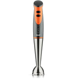 Handheld Immersion Blender with Stainless Steel Shaft and Four-Blade System for Smoothies, Baby Food, Soups, and Crushed Ice in Everyday Home Kitchens (Orange)