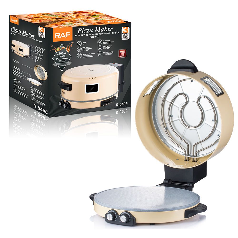 RAF Electric Pizza Maker with Non-Stick Baking Pan, 2200W Countertop Pizza Oven for Home Kitchen, Adjustable Temperature and Timer, Even Heating, Easy to Clean, Multi-Purpose Griddle for Pizza and More (White)