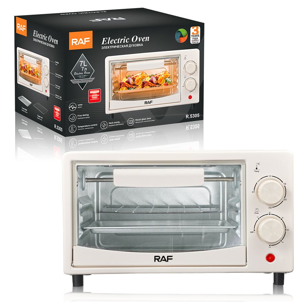 Compact 7L Countertop Electric Oven with Adjustable Temperature and Timer, Metal Housing, Visible Glass Door, Perfect for Toasting Bread and Roasting Small Meals at Home (Beige)