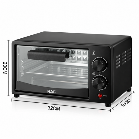Compact 7L Countertop Electric Oven with Adjustable Temperature and Timer, Metal Housing, Visible Glass Door, Perfect for Toasting Bread and Roasting Small Meals at Home (Black)