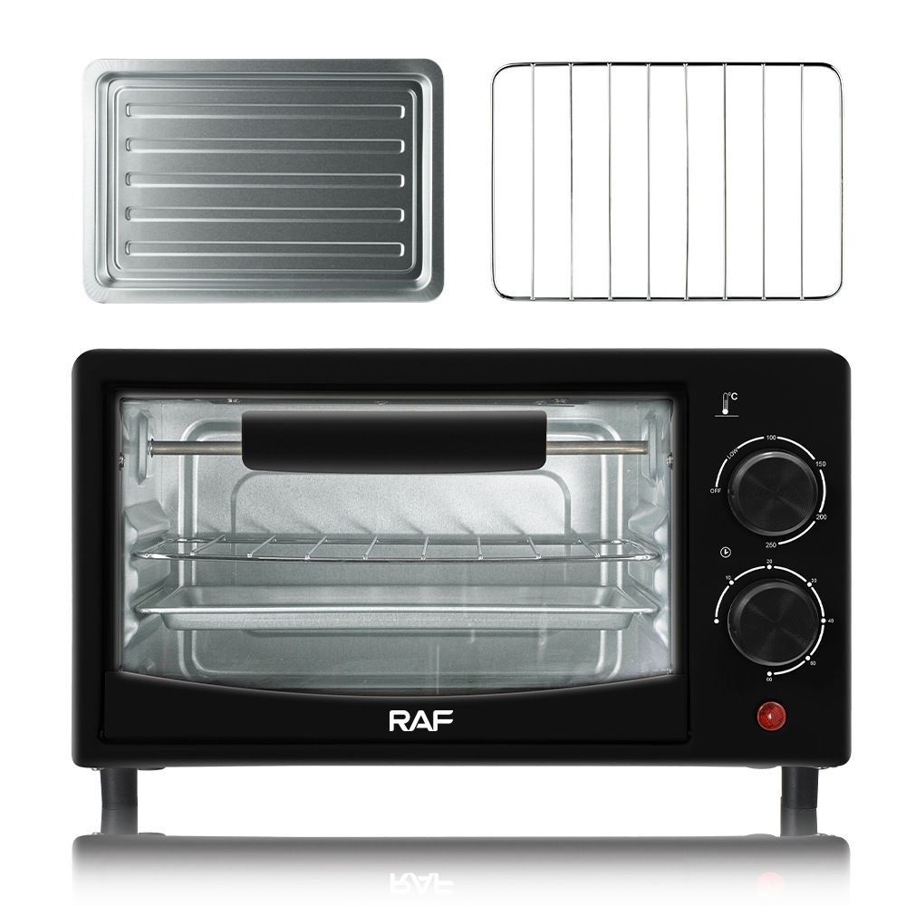Compact 7L Countertop Electric Oven with Adjustable Temperature and Timer, Metal Housing, Visible Glass Door, Perfect for Toasting Bread and Roasting Small Meals at Home (Black)