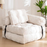 Foldable Corduroy Sofa Bed with Tufted Buttons and Side Buckle Straps, Convertible Lounger for Reading, Gaming, Napping and Relaxing in Living Rooms (Beige)