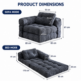 Foldable Corduroy Sofa Bed with Tufted Buttons and Side Buckle Straps, Convertible Lounger for Reading, Gaming, Napping and Relaxing in Living Rooms (Beige)