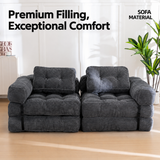 Foldable Corduroy Sofa Bed with Tufted Buttons and Side Buckle Straps, Convertible Lounger for Reading, Gaming, Napping and Relaxing in Living Rooms (Green)