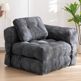 Foldable Corduroy Sofa Bed with Tufted Buttons and Side Buckle Straps, Convertible Lounger for Reading, Gaming, Napping and Relaxing in Living Rooms (Grey)
