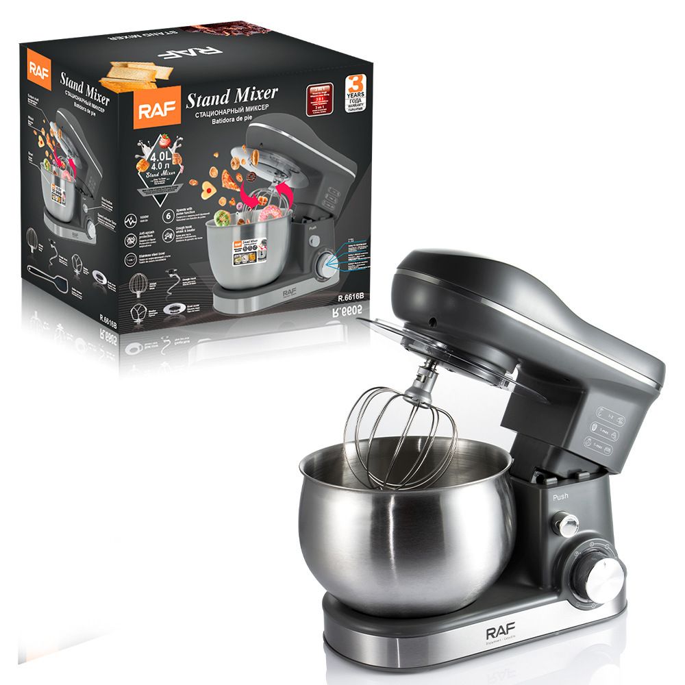 Versatile Stand Mixer with 4.0L Stainless Steel Bowl and 1600W Motor for Home Baking, Dough Kneading, Whipping, and Mixing Tasks (Grey)