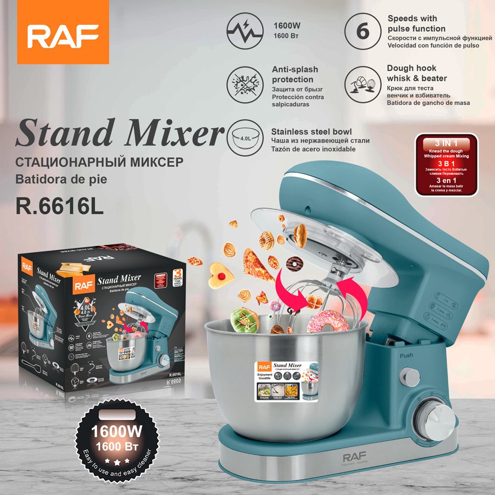 Versatile Stand Mixer with 4.0L Stainless Steel Bowl and 1600W Motor for Home Baking, Dough Kneading, Whipping, and Mixing Tasks (Grey)