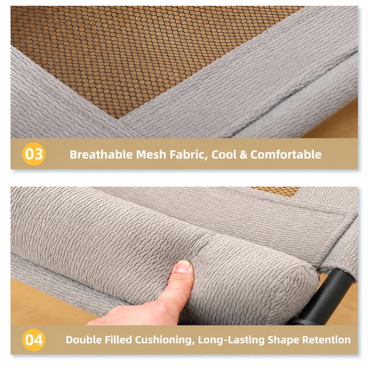 Elevated Pet Cot with Bolster Cushion for Cats and Small Dogs, Breathable Mesh Bed for Indoor Living Room and Bedroom Comfort (Grey)