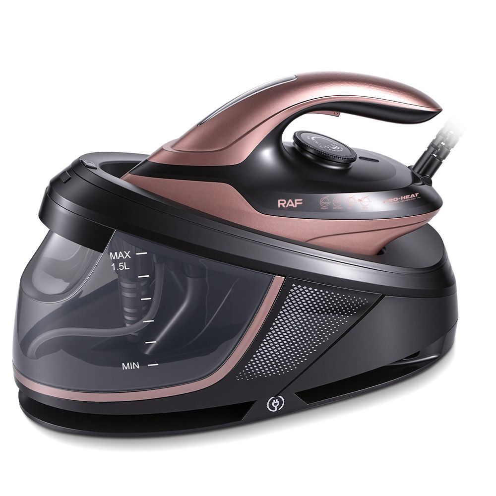 Split-Type Electric Steam Iron with Ceramic Soleplate and 1.5L Water Tank for Home Garment Steaming and Vertical Ironing of Silk Wool and Delicate Fabrics (RoseGold)