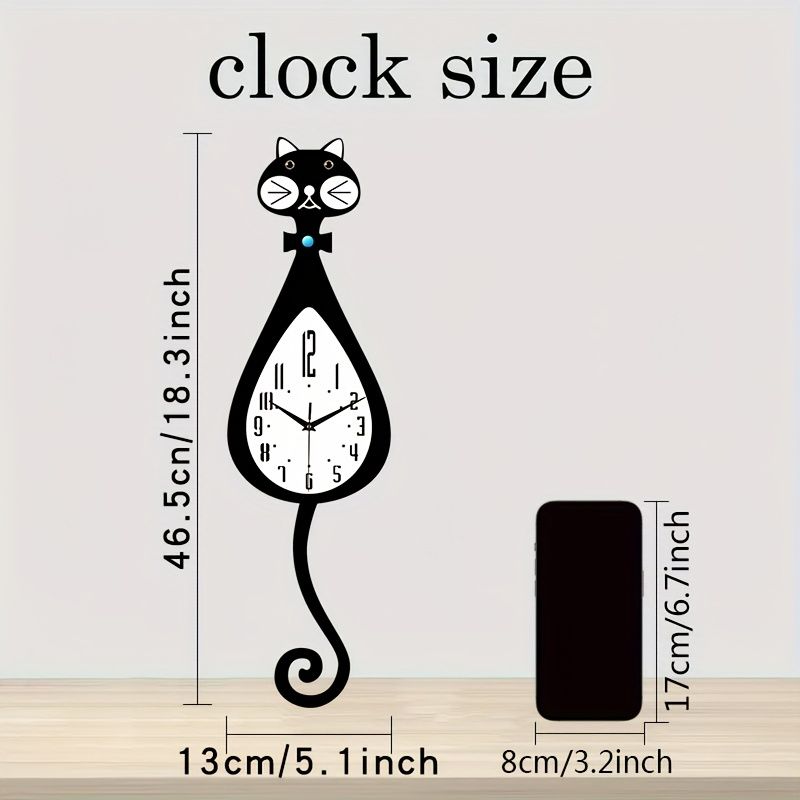 Black Cat-Shaped Clock Home Decor Clock Unique Wall Clock High-Quality Clock Cat