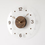 Brown Black Modern Wall Clock Transparent Clock Wooden Centre Clock Leaf Hands Clock