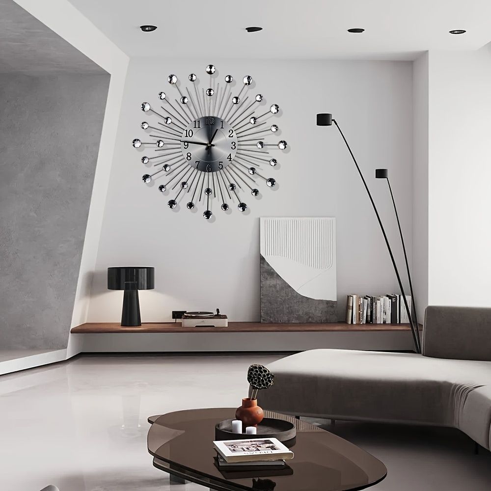 Silver Black Silver Wall Clock Sunburst Wall Clock Home Decor Clock Modern Wall Clock