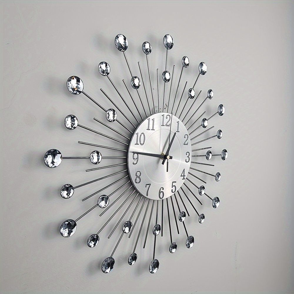 Silver Black Silver Wall Clock Sunburst Wall Clock Home Decor Clock Modern Wall Clock