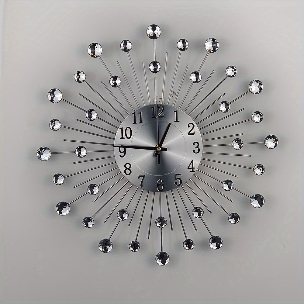 Silver Black Silver Wall Clock Sunburst Wall Clock Home Decor Clock Modern Wall Clock